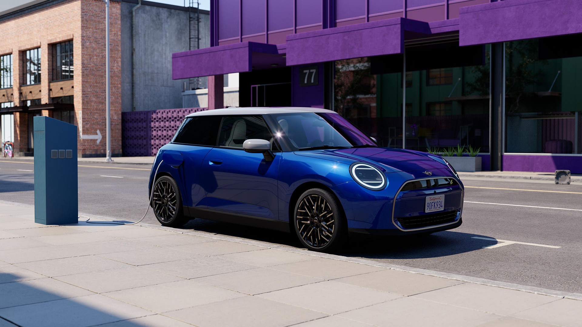 All-electric MINI Cooper parked on the side of the road
